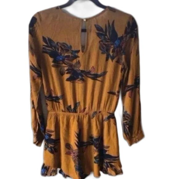 Peppermint Romper dress skort V-neck Tassles Boho Floral Sz Small Mustard - Picture 2 of 12